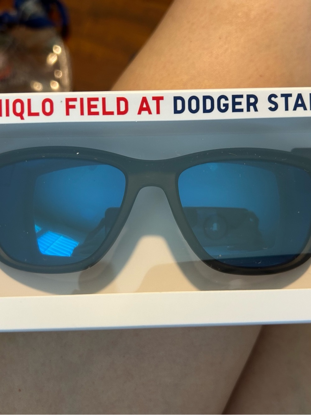 Uniqlo Black Frame Sunglasses with Blue Mirrored Lenses
